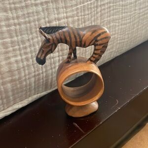Wood hand carved napkin ring zebra